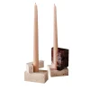 Set of 2 Travertino and Red Marble Block Candle Holders