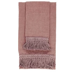 Set of 2 Vintage Pink Linen Towels with Long Fringes