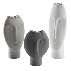 Set of 3 White and Gray Moai Vases