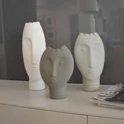Set of 3 White and Gray Moai Vases