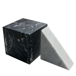 Set of Decorative Objects in White Carrara Marble and Black Marquina Marble