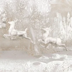 Silver Gleaming Wildscape Polyester Wallcovering Fabric