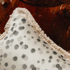 Small Black and White Fringed Cushion