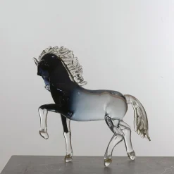 Small Black Glass Prancing Horse
