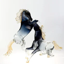 Small Black Glass Sitting Horse