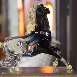 Small Black Glass Sitting Horse