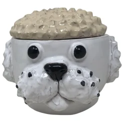 Small Cream and White Dog Container with Lid