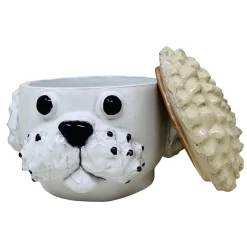 Small Cream and White Dog Container with Lid