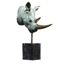 Small Rhino Head Bronze Sculpture