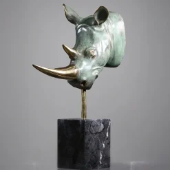 Small Rhino Head Bronze Sculpture