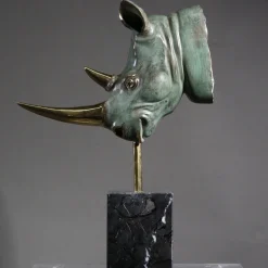 Small Rhino Head Bronze Sculpture