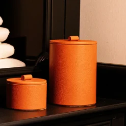 Small Round Caramel Leather Jewelry Box