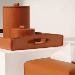 Small Round Caramel Leather Jewelry Box