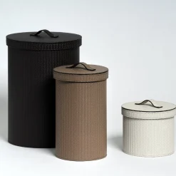 Small Round Leather Paper Bin with Lid