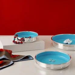 Small Round Turquoise Silverplated Catchall Bowl