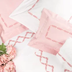Smeraldo Pink Embroidered Cotton Satin Pillowcase