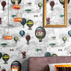 Soar High with Hot Air Balloons and Clouds Wallpaper