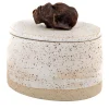 Speckled Oval Stoneware Box with Lid