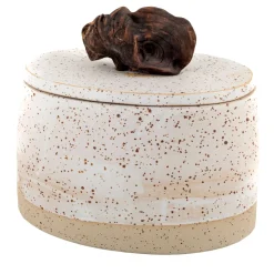 Speckled Oval Stoneware Box with Lid
