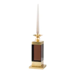 Spirit Fumè Brown Plex And Brass Candle Holder
