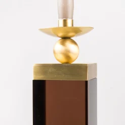 Spirit Fumè Brown Plex And Brass Candle Holder