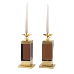 Spirit Fumè Brown Plex And Brass Candle Holder