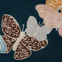 Spirit In The Night Sky Butterfly Blue Handmade Wool and Silk Round Rug