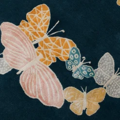 Spirit In The Night Sky Butterfly Blue Handmade Wool and Silk Round Rug