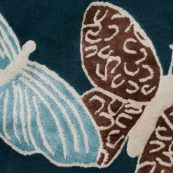 Spirit In The Night Sky Butterfly Blue Handmade Wool and Silk Round Rug