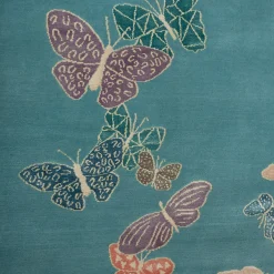 Spirit in The Sky Butterfly Blue Handmade Wool and Silk Rug