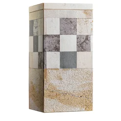 Square B Yellow And White Marble Vase With Lid By Luciano Setten