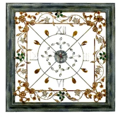 Square Floral Polychrome Wall Clock