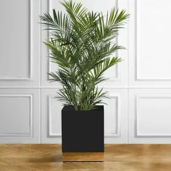 Square-Based Black & Brass Metal Wheeled Cachepot