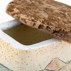 Staircase To The Hills Polychrome Stoneware Box with Wooden Lid