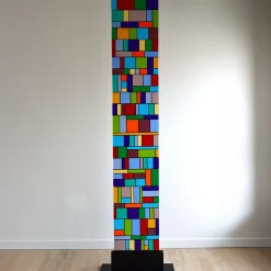 Stele Flowers Polychrome Murano Glass Floor Sculpture