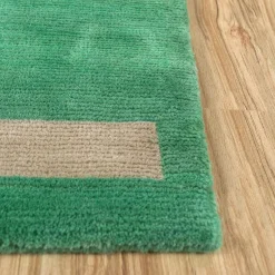 Sthir Marine Green Soft Gold Hand Knotted Rug