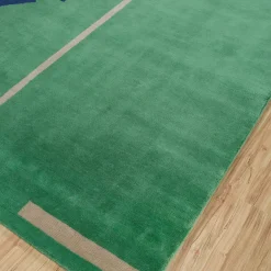 Sthir Marine Green Soft Gold Hand Knotted Rug