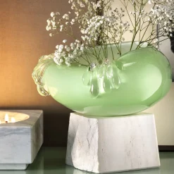 Stravedamento Double Waterfall Green Pastel Murano Glass Vase