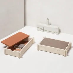 Structura Leather & Marble Rectangular Box - Brown