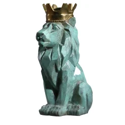 Stylized Seated Lion Bronze Sculpture