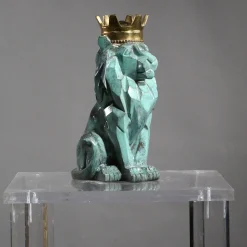 Stylized Seated Lion Bronze Sculpture