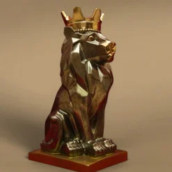 Stylized Sitting Lion Brass Sculpture