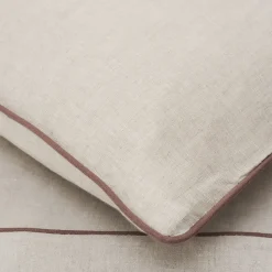 Summer Bed Natural Linen Set with Vintage Pink Piping