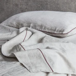 Summer Bed Natural Linen Set with Vintage Pink Piping