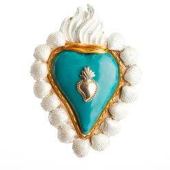 SUMMER CALLING WHITE AND TURQUOISE CERAMIC HEART