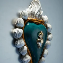 SUMMER CALLING WHITE AND TURQUOISE CERAMIC HEART