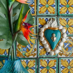 SUMMER CALLING WHITE AND TURQUOISE CERAMIC HEART