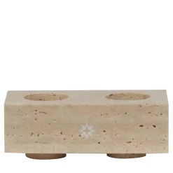 TA Double Squared Travertine Marble Candle Holder