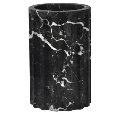 TAN Satin black Marquina marble Column Vase