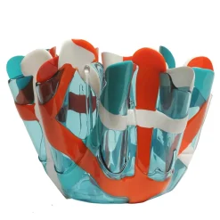 Tartan Medium Orange and Turquoise Vase By Paola Navone
